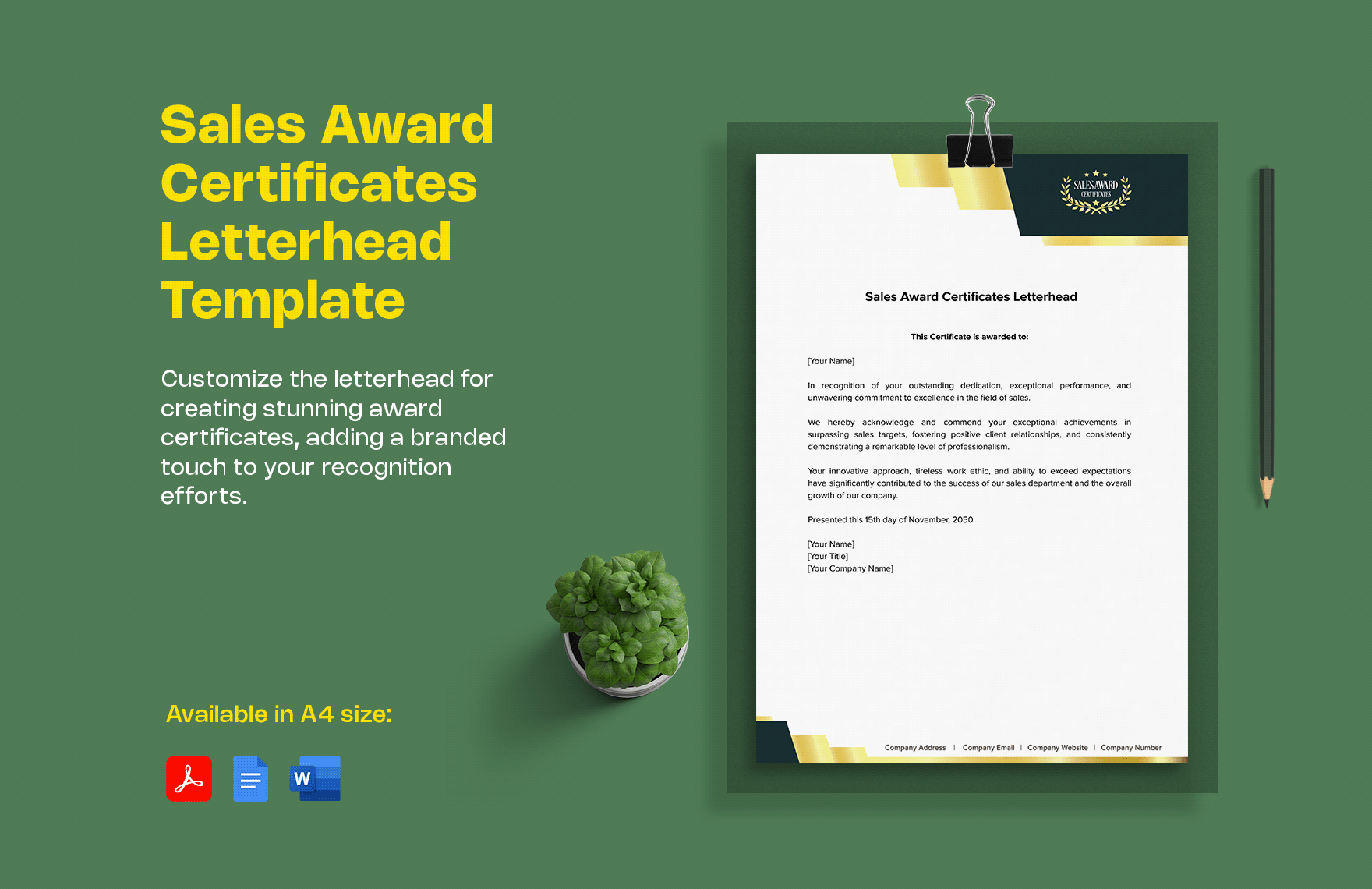 Sales Award Certificates Letterhead Template