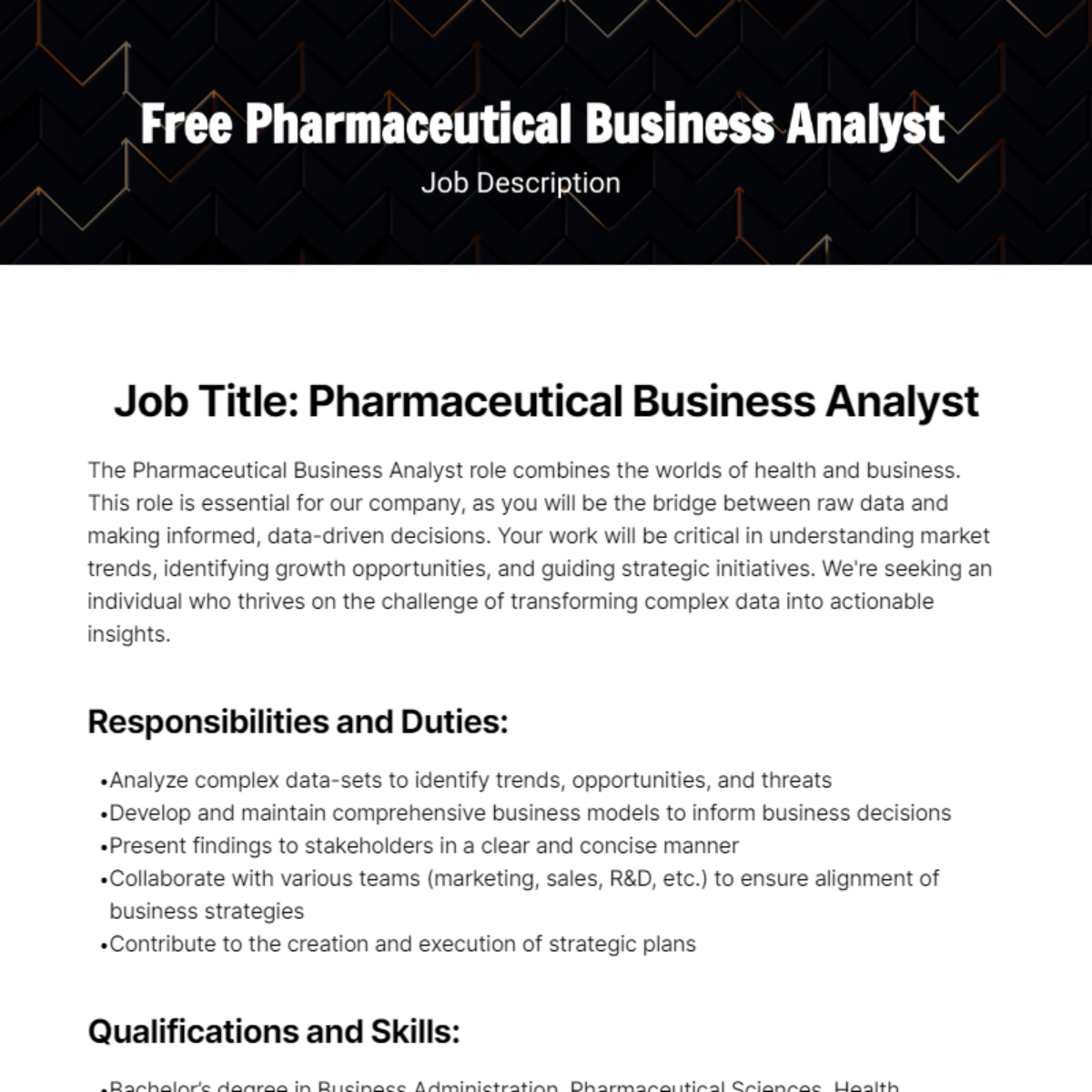 Pharmaceutical Business Analyst Job Description Template