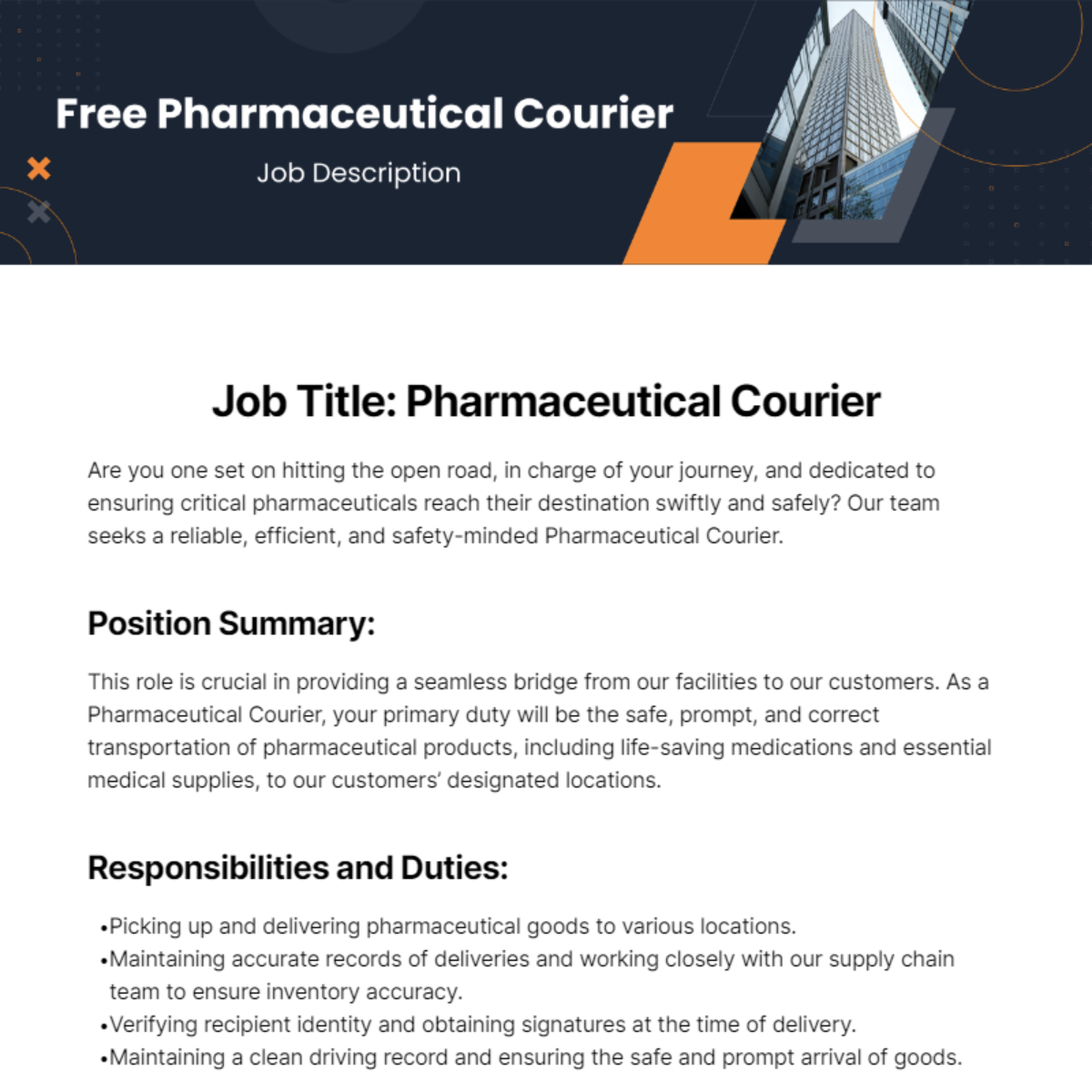 Pharmaceutical Courier Job Description Template
