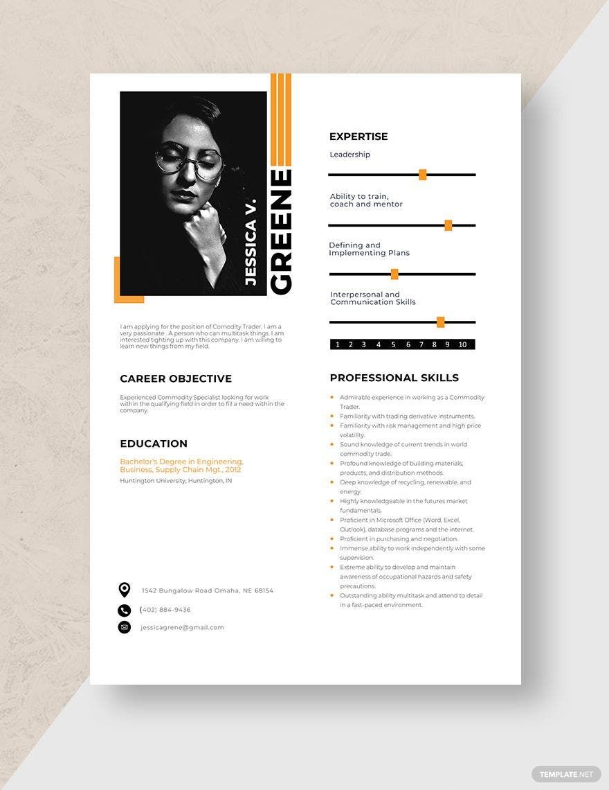 Free Commodity Specialist Resume Template