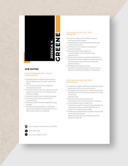 Commodity Specialist Resume Template