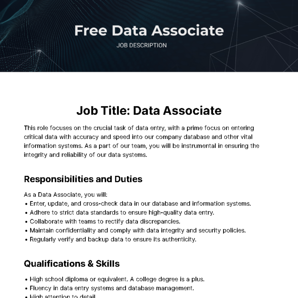 Free Data Associate Job Description Template