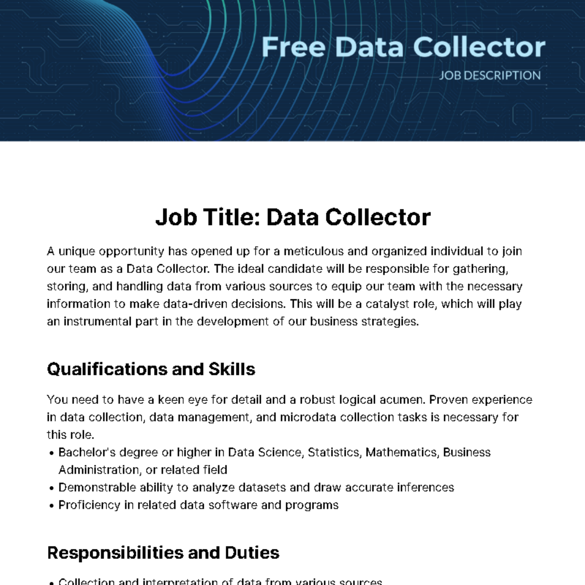 Free Data Collector Job Description Template