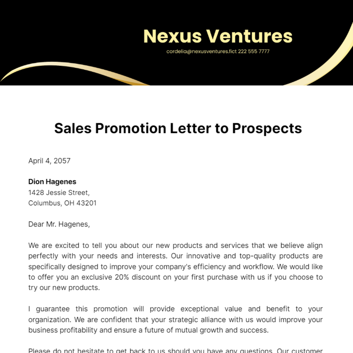 Sales Promotion Letter to Prospects Template
