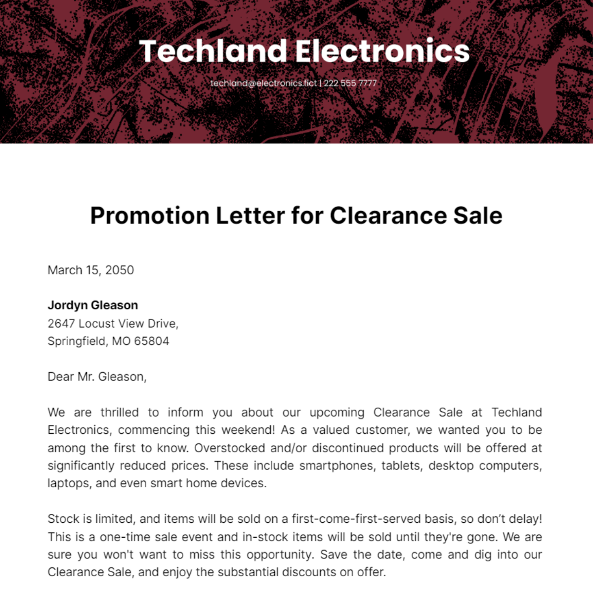 Promotion Letter for Clearance Sale Template