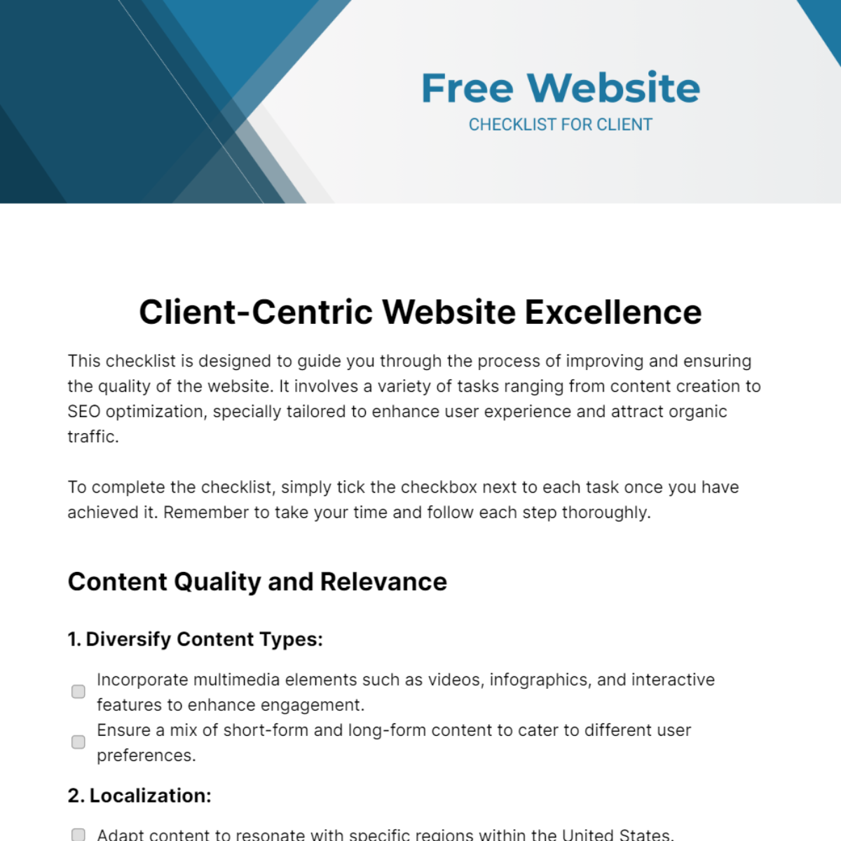 Free Website Checklist for Client Template