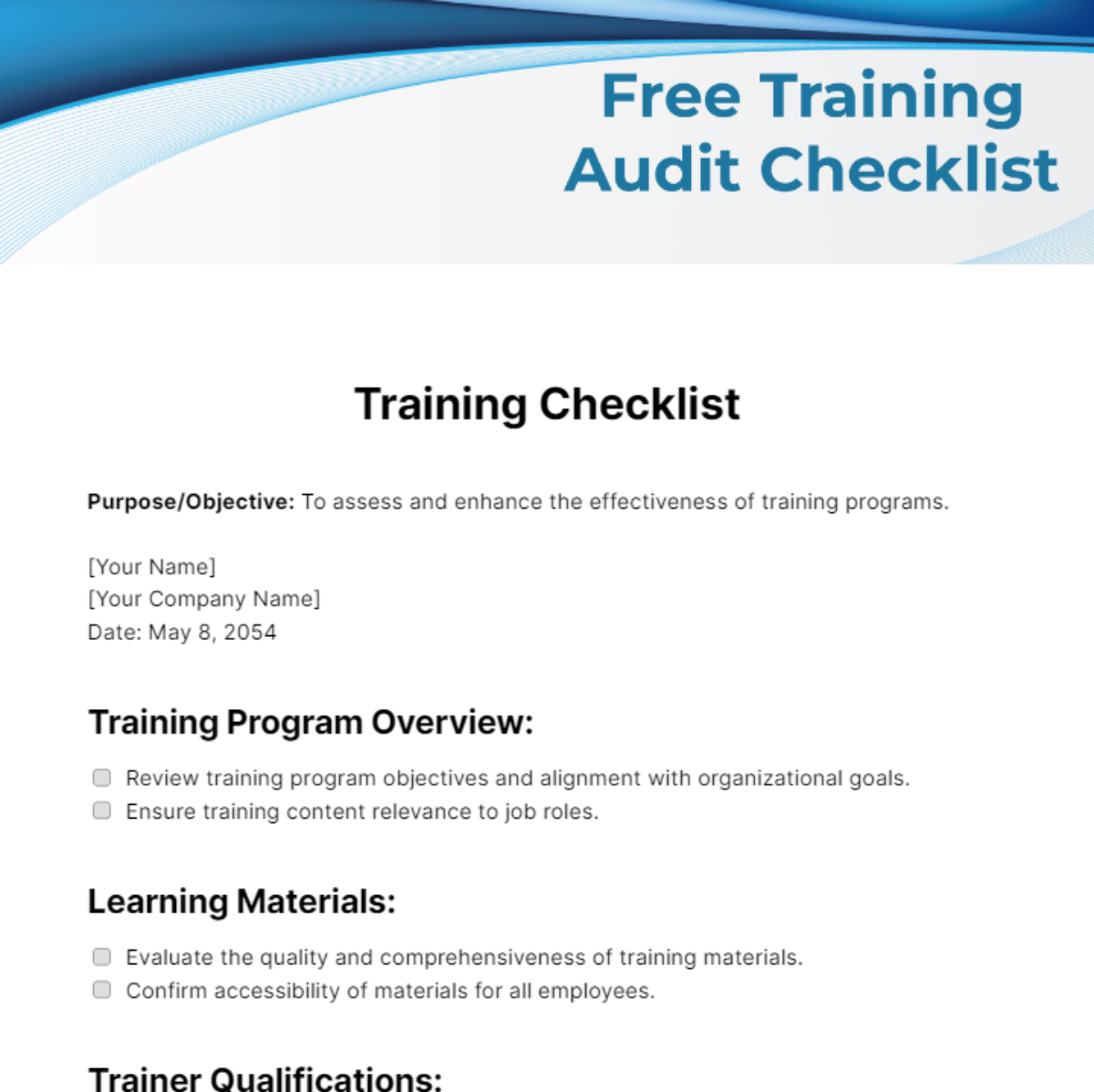 Free Training Audit Checklist Template