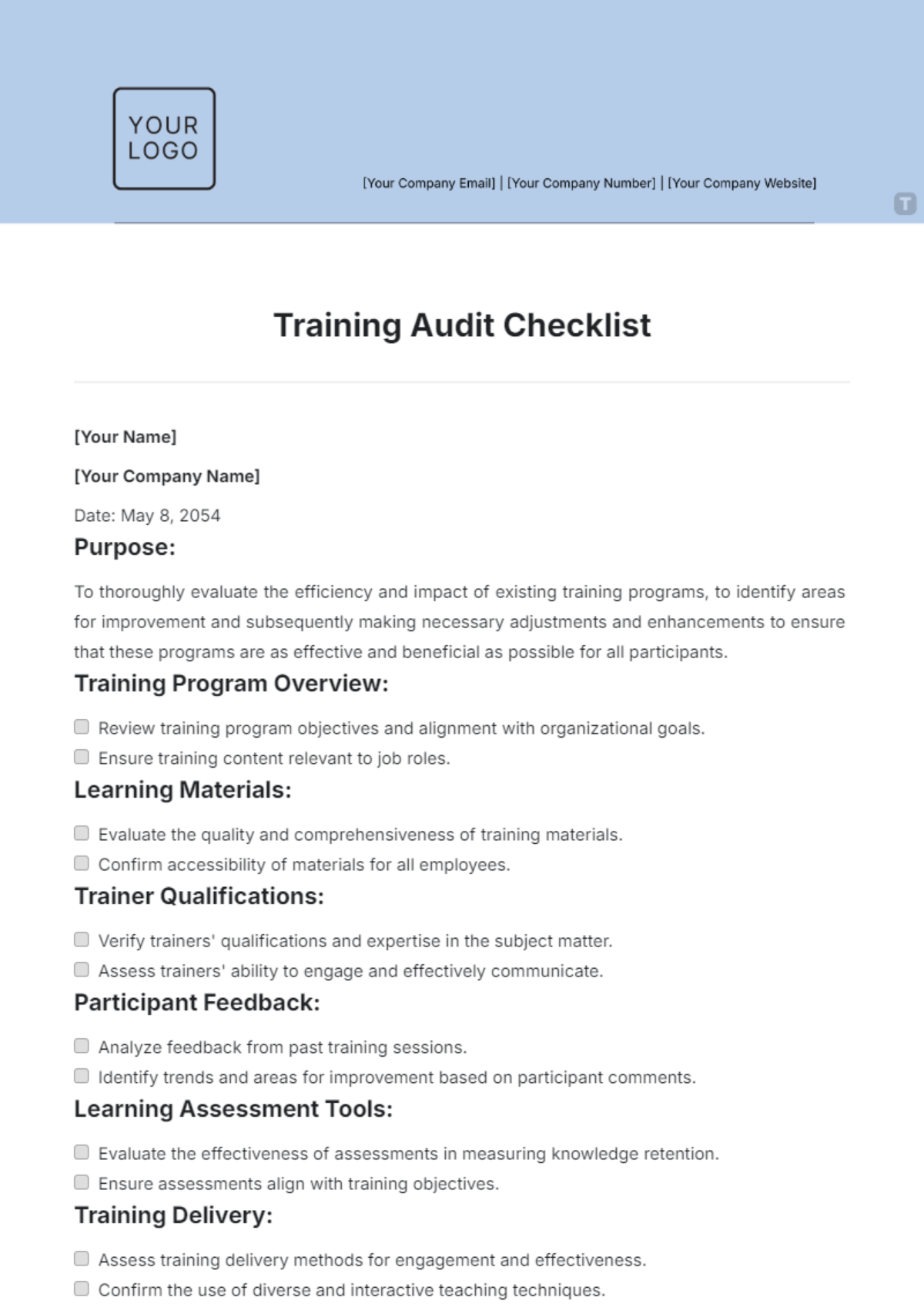 Training Audit Checklist Template - Edit Online & Download