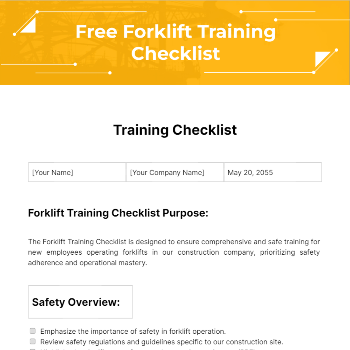 Free Forklift Training Checklist Template
