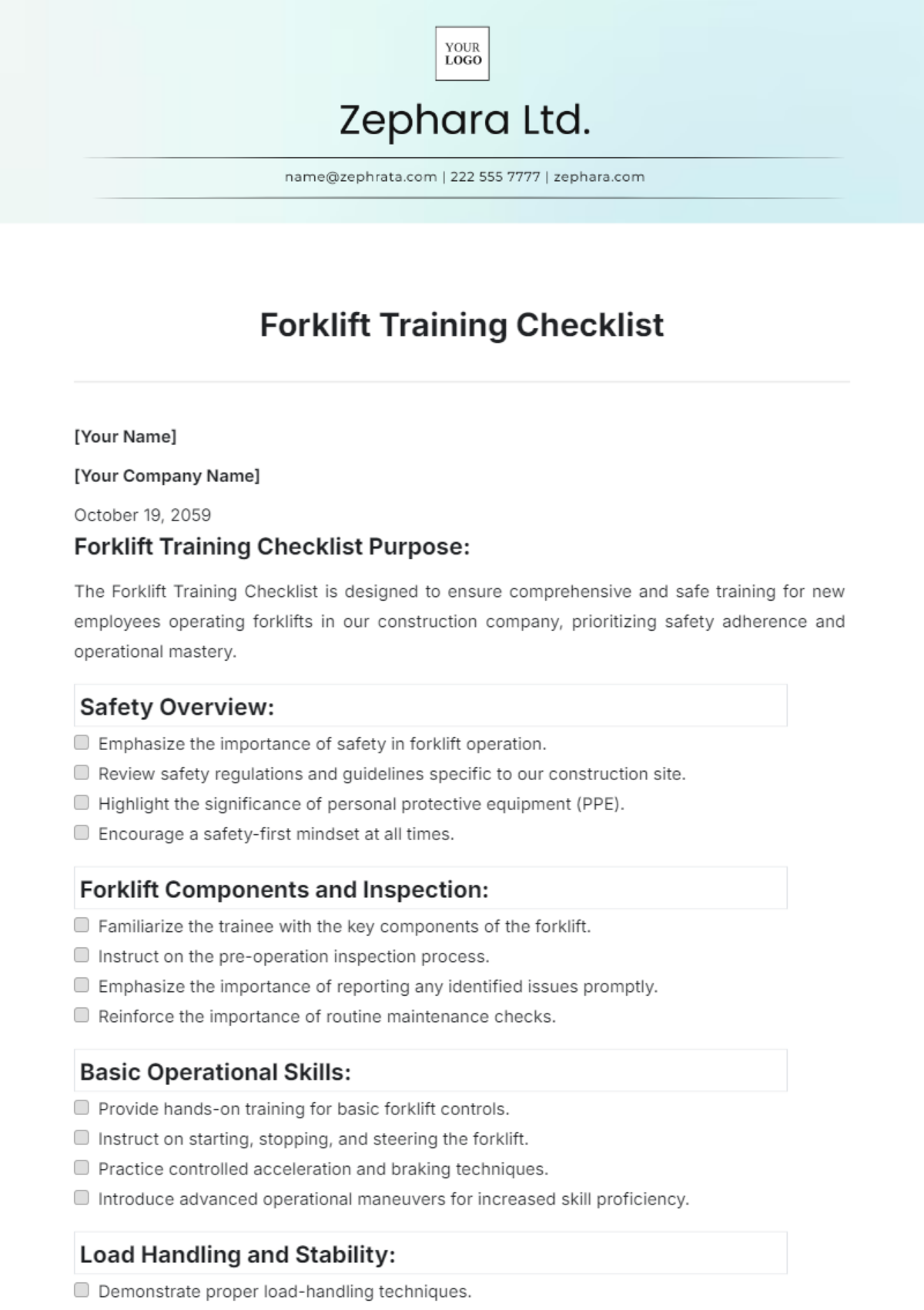 Free Forklift Training Checklist Template Edit Online And Download