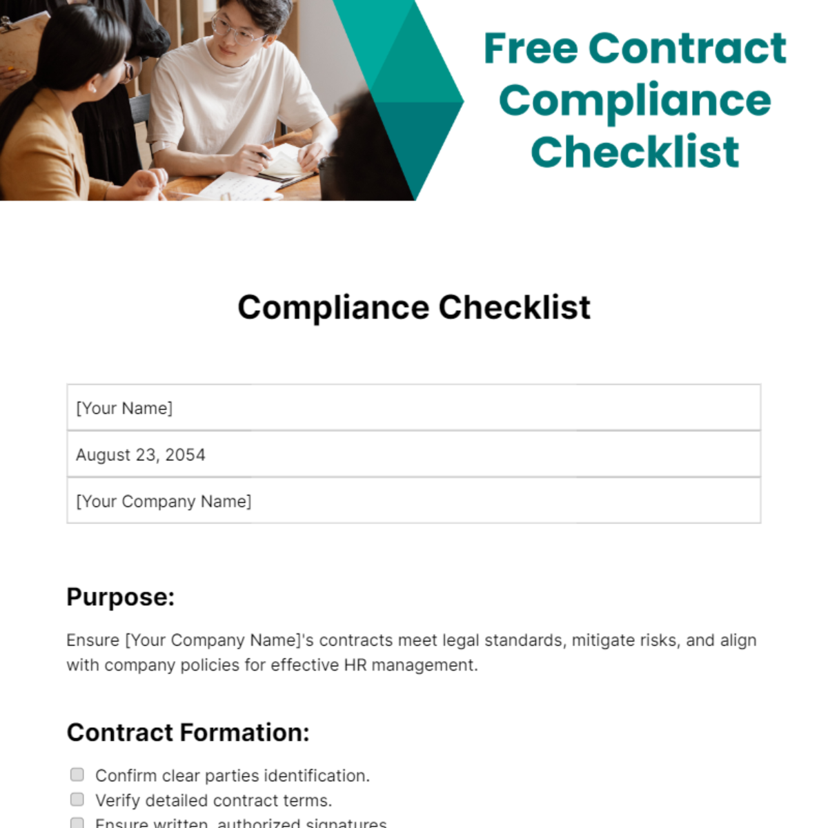 Contract Compliance Checklist Template