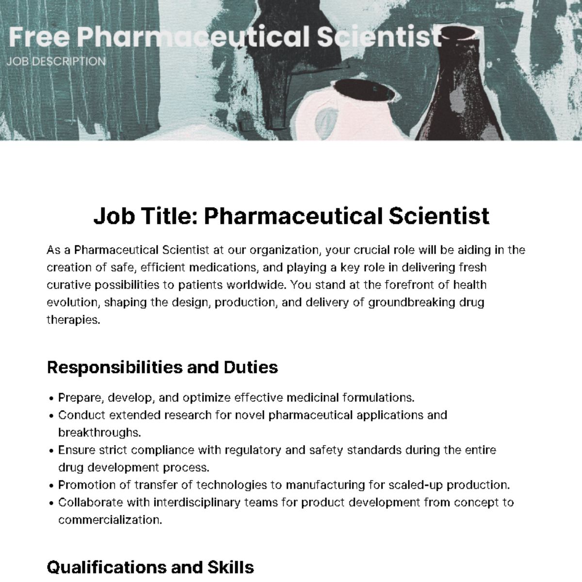 Free Pharmaceutical Scientist Job Description Template