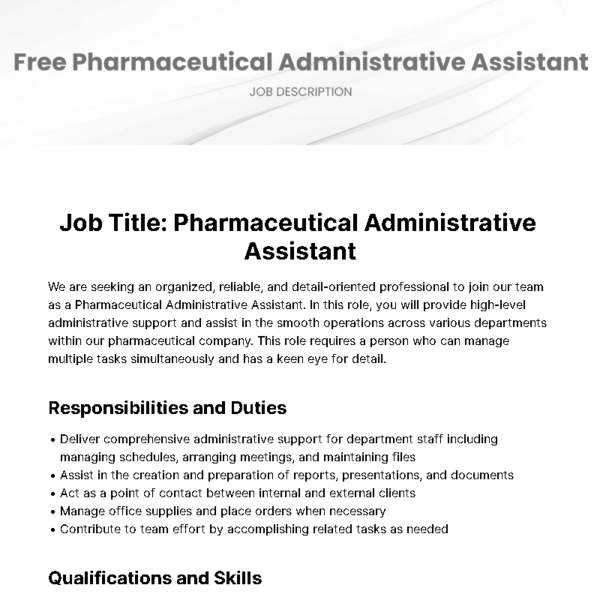 FREE Pharmaceuticals Job Description Edit Online Download 