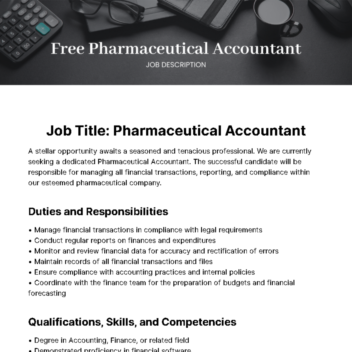 Free Pharmaceutical Accountant Job Description Template