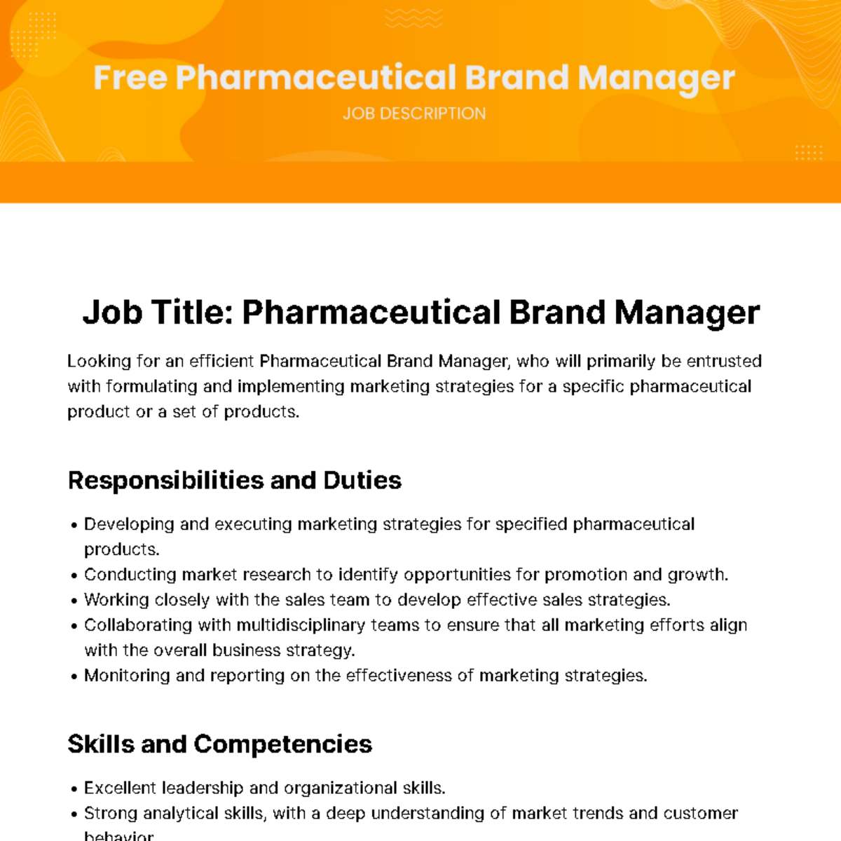 Pharmaceutical Brand Manager Job Description Template