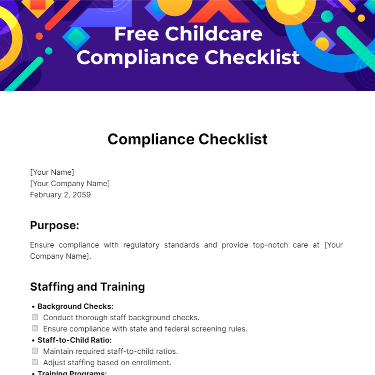 Childcare Compliance Checklist Template