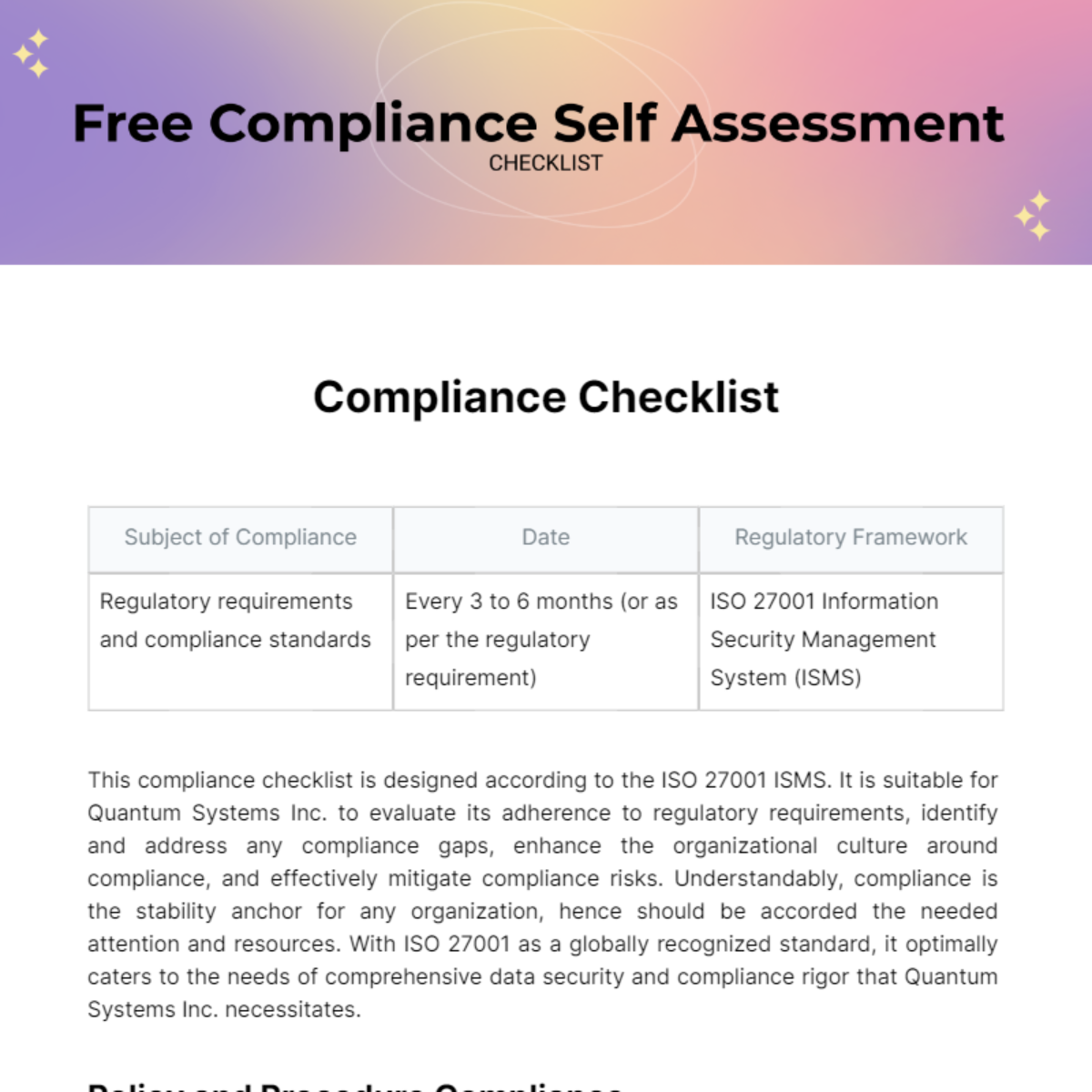 Free Compliance Checklist Templates And Examples Edit Online And Download 1630