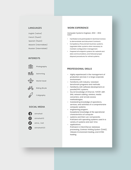 Computer Systems Engineer Resume Template