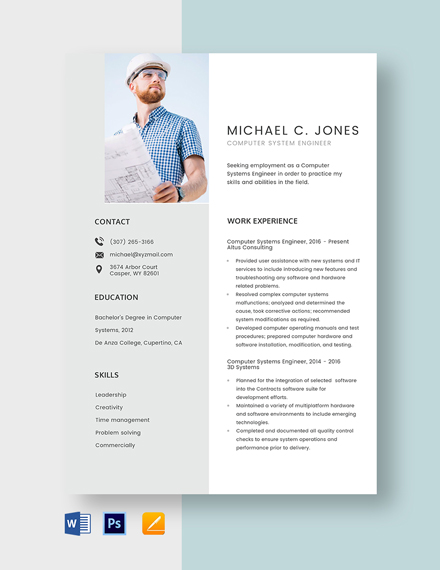 Computer Systems Engineer Resume Template - Word, Apple Pages, PSD