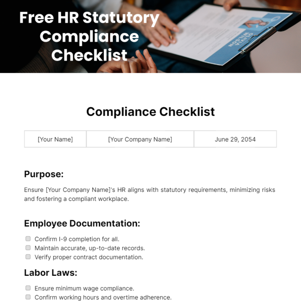 HR Statutory Compliance Checklist Template