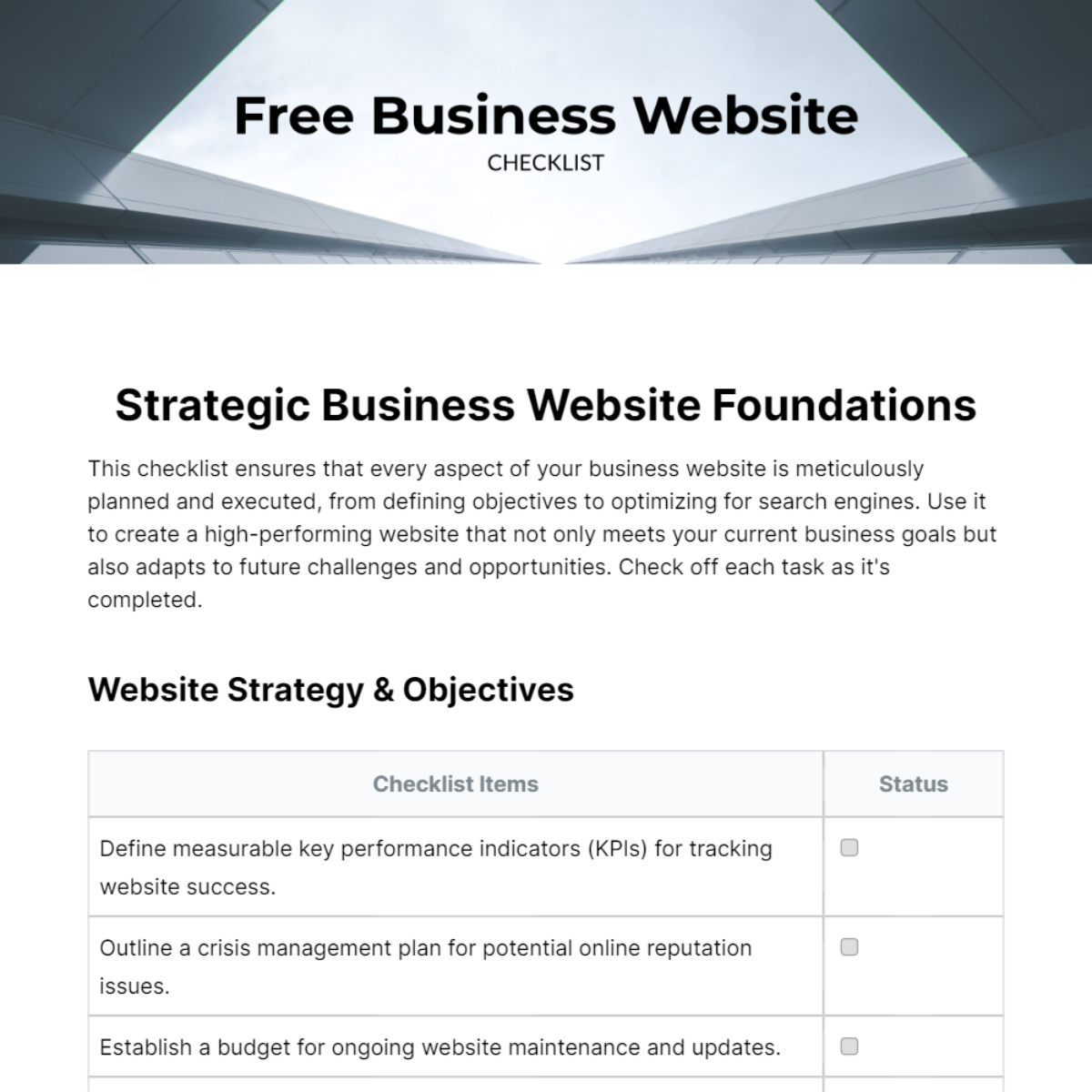 Free Business Website Checklist Template