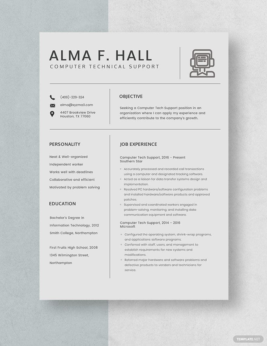 Free Computer Tech Support Resume Template