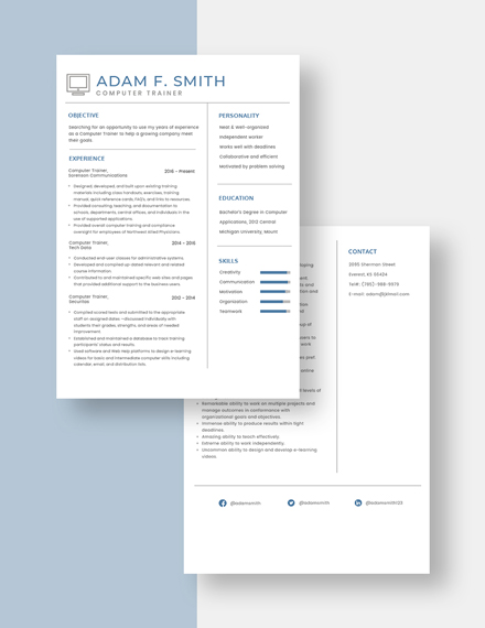 Computer Trainer Resume Template Free Psd Word Apple Pages Template Net