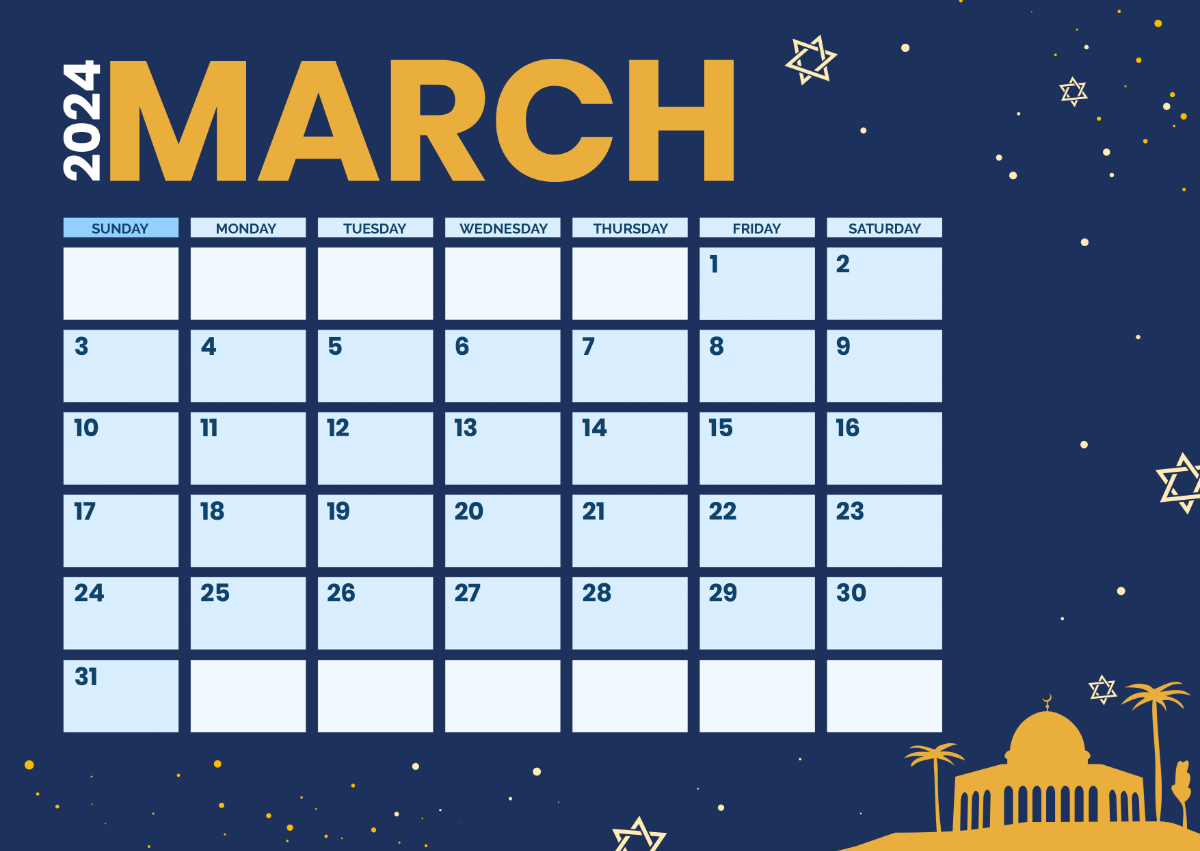 Free Jewish Calendar March 2024 Template