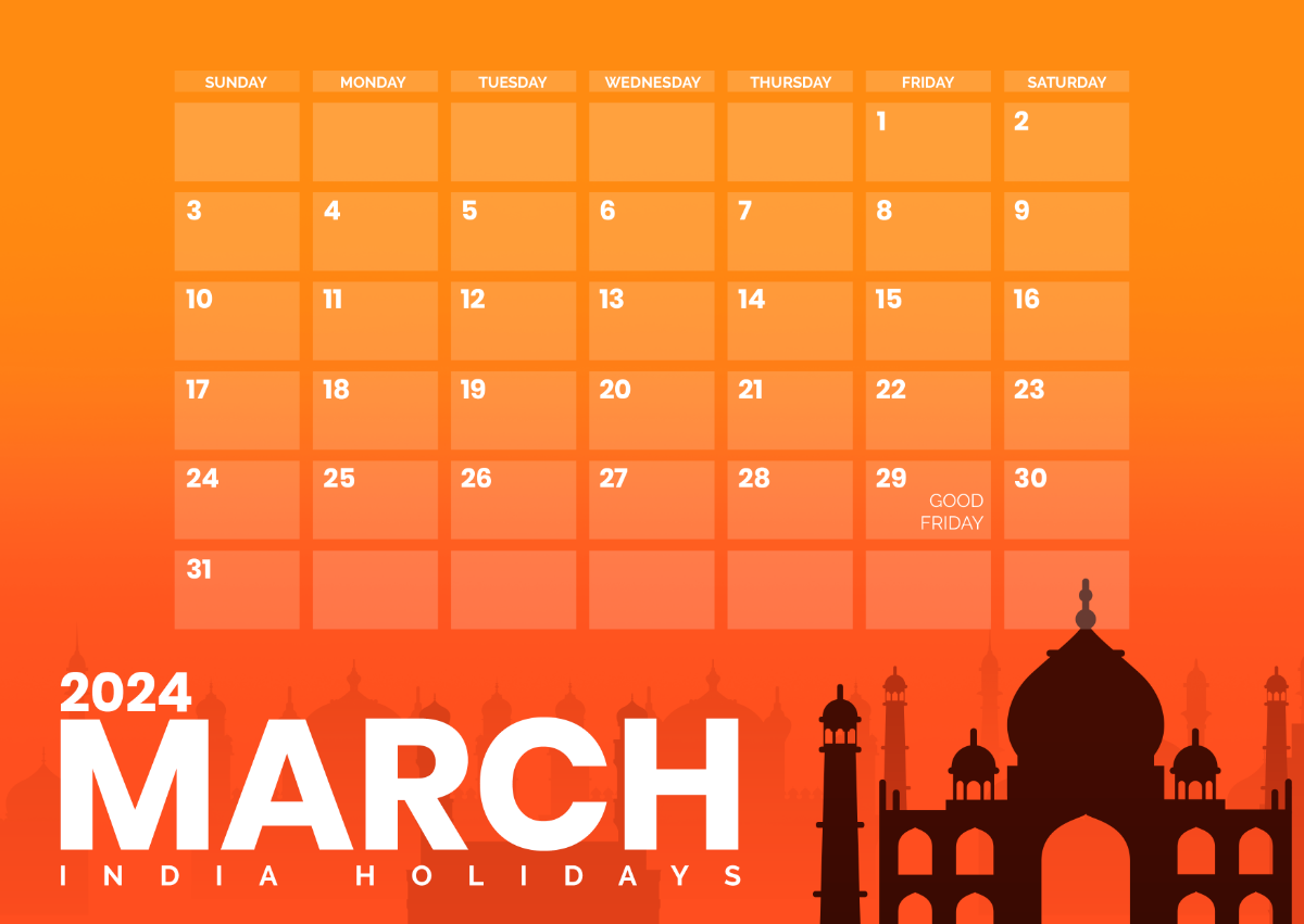March 2024 Calendar with Holidays India Edit Online & Download Example