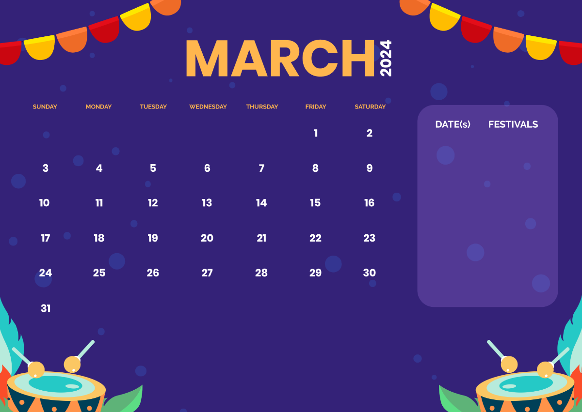 March 2024 Festival Calendar Template