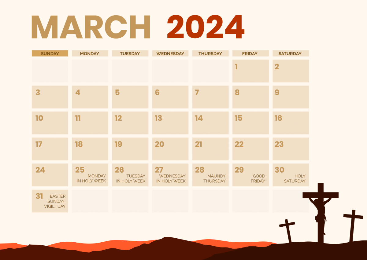March 2024 Catholic Calendar Template