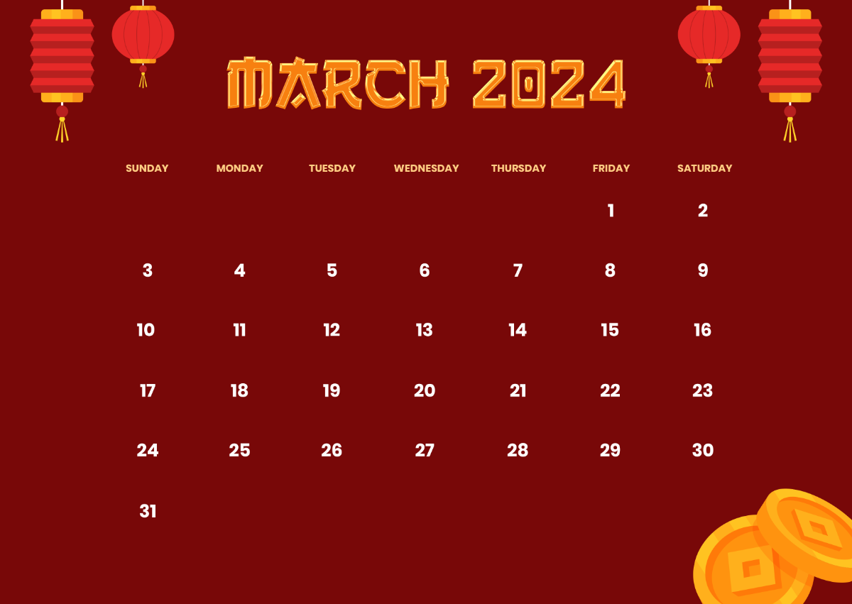 Free March 2024 Chinese Calendar Template