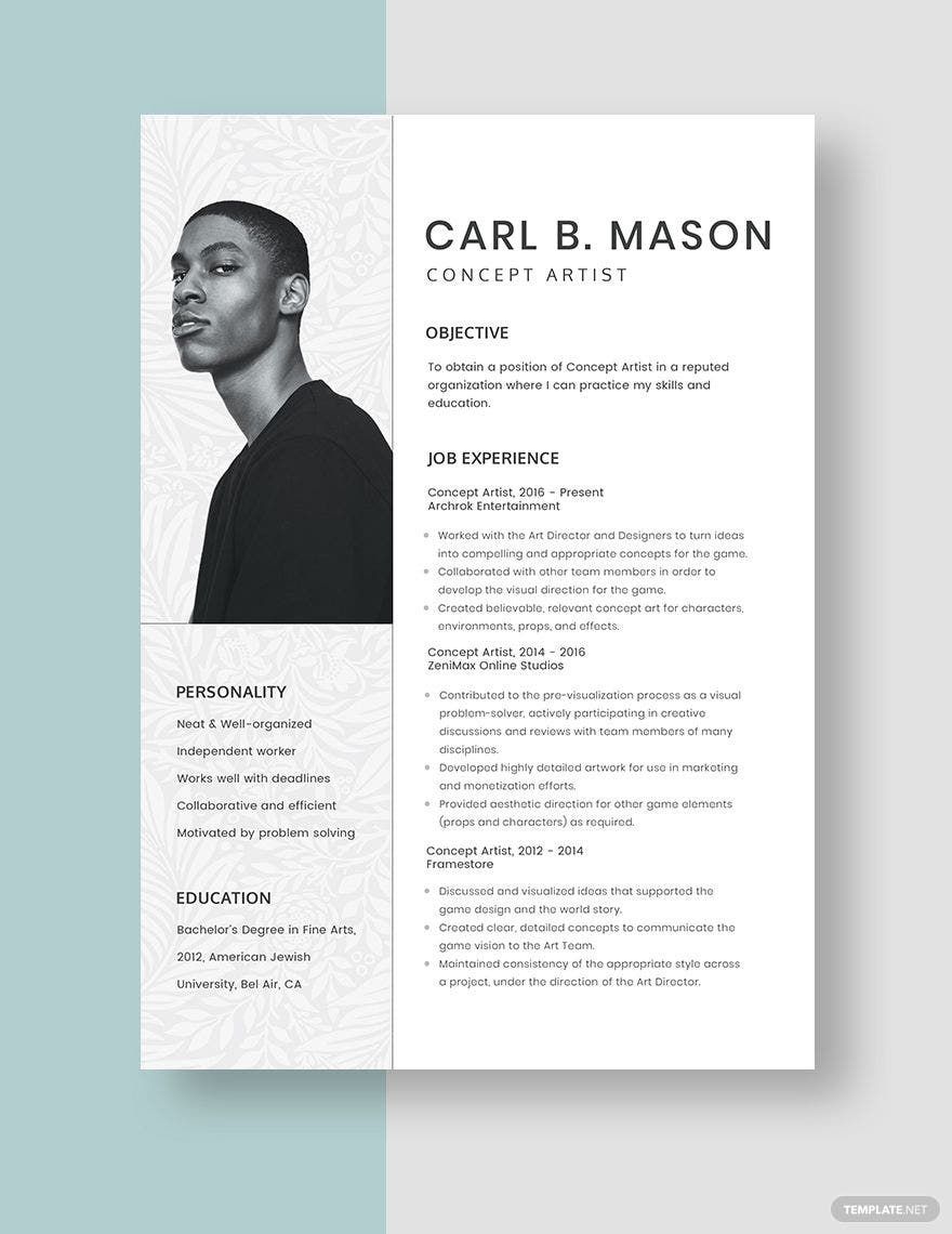 Free Concept Artist Resume in Word, PSD, Apple Pages