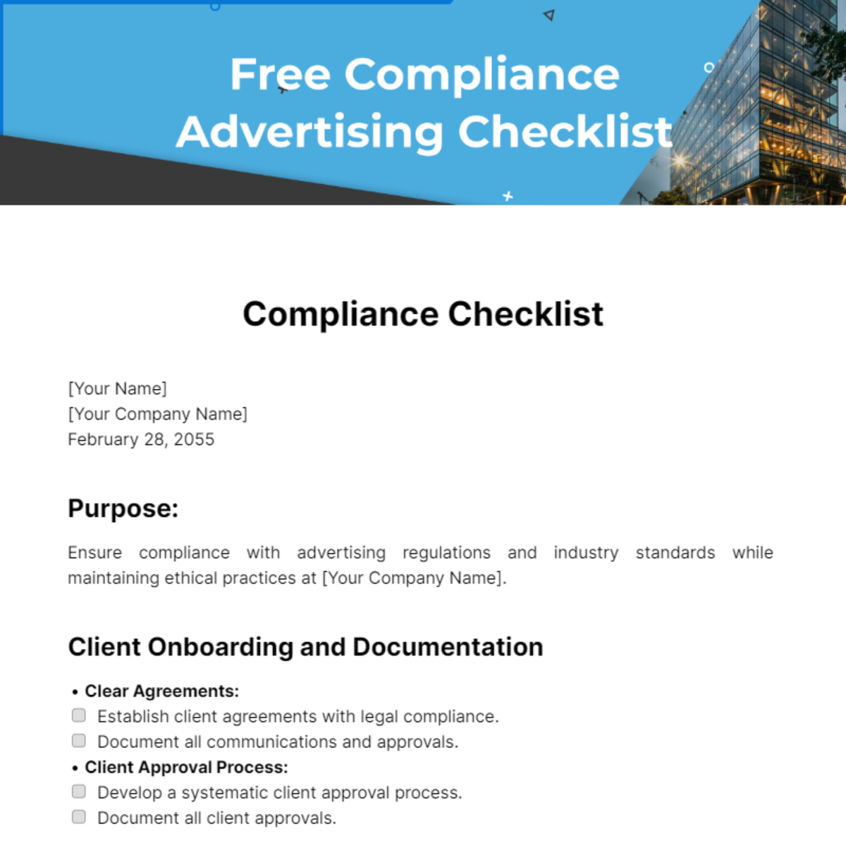 Compliance Advertising Checklist Template