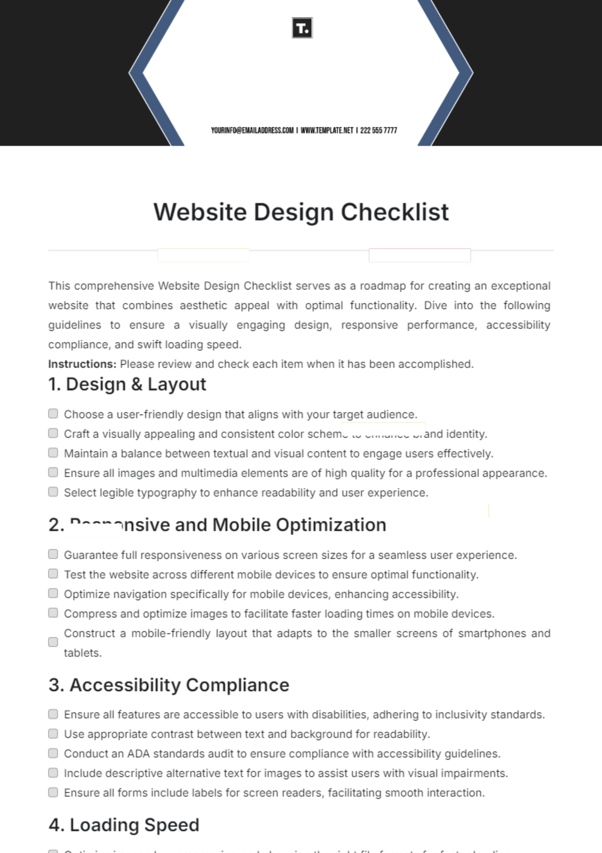 Website Design Checklist Template - Edit Online & Download