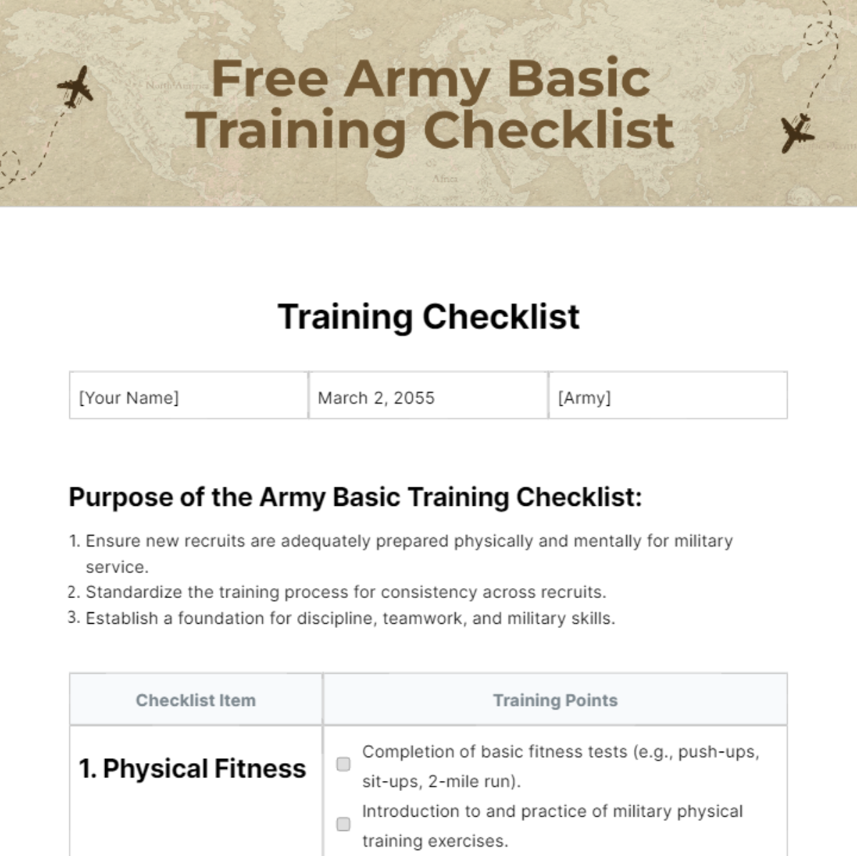 Army Basic Training Checklist Template