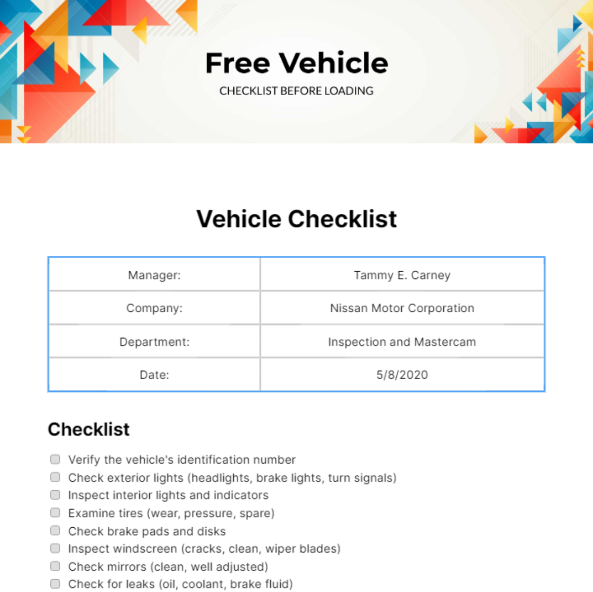 FREE Vehicle Checklist Templates & Examples - Edit Online & Download ...