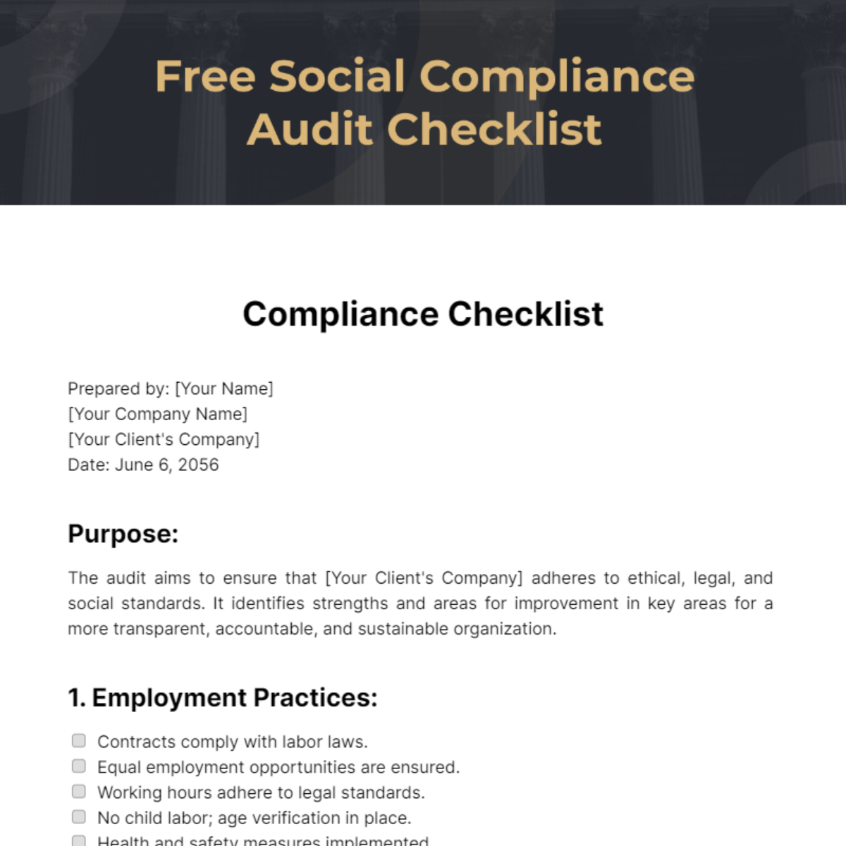Social Compliance Audit Checklist Template