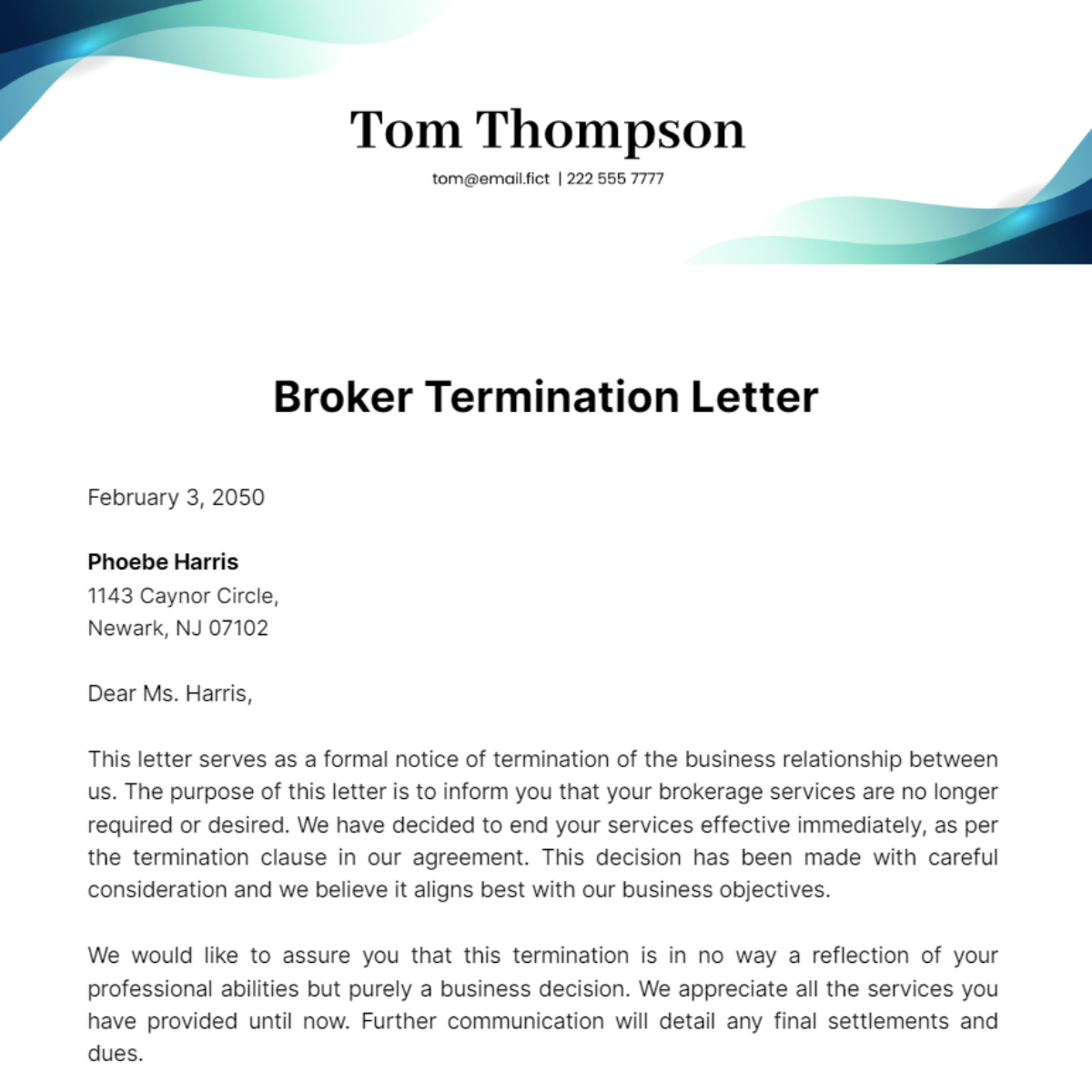 Broker Termination Letter Template