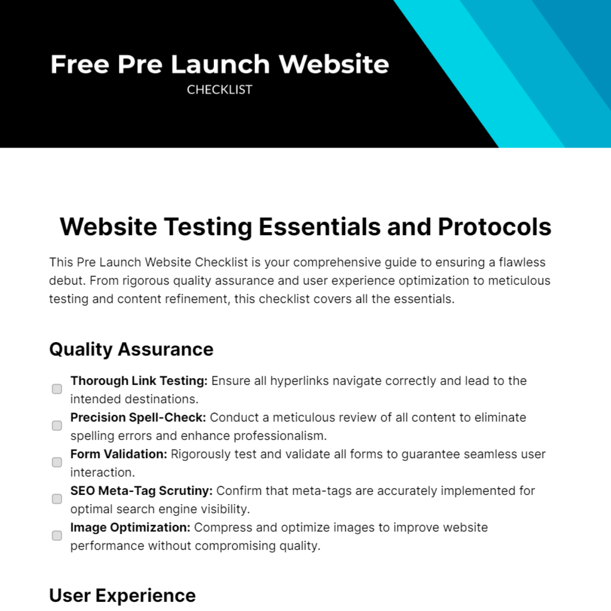 Pre Launch Website Checklist Template