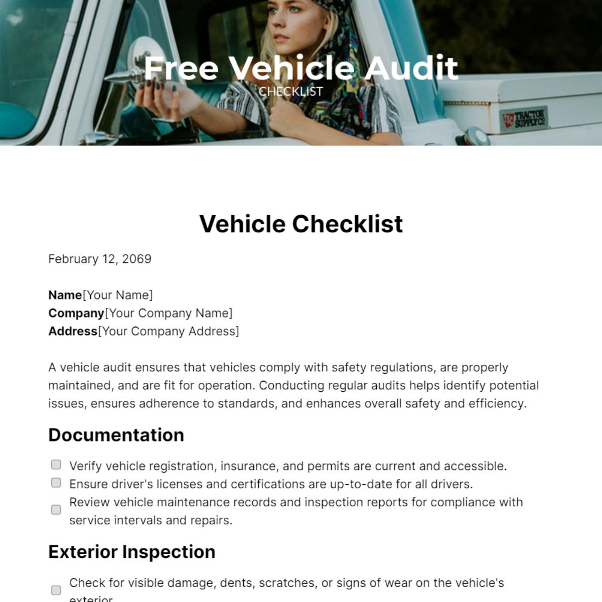 Free Vehicle Audit Checklist Template