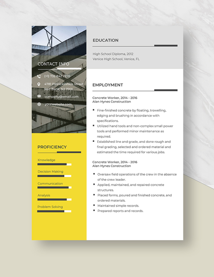 Concrete Worker Resume Template