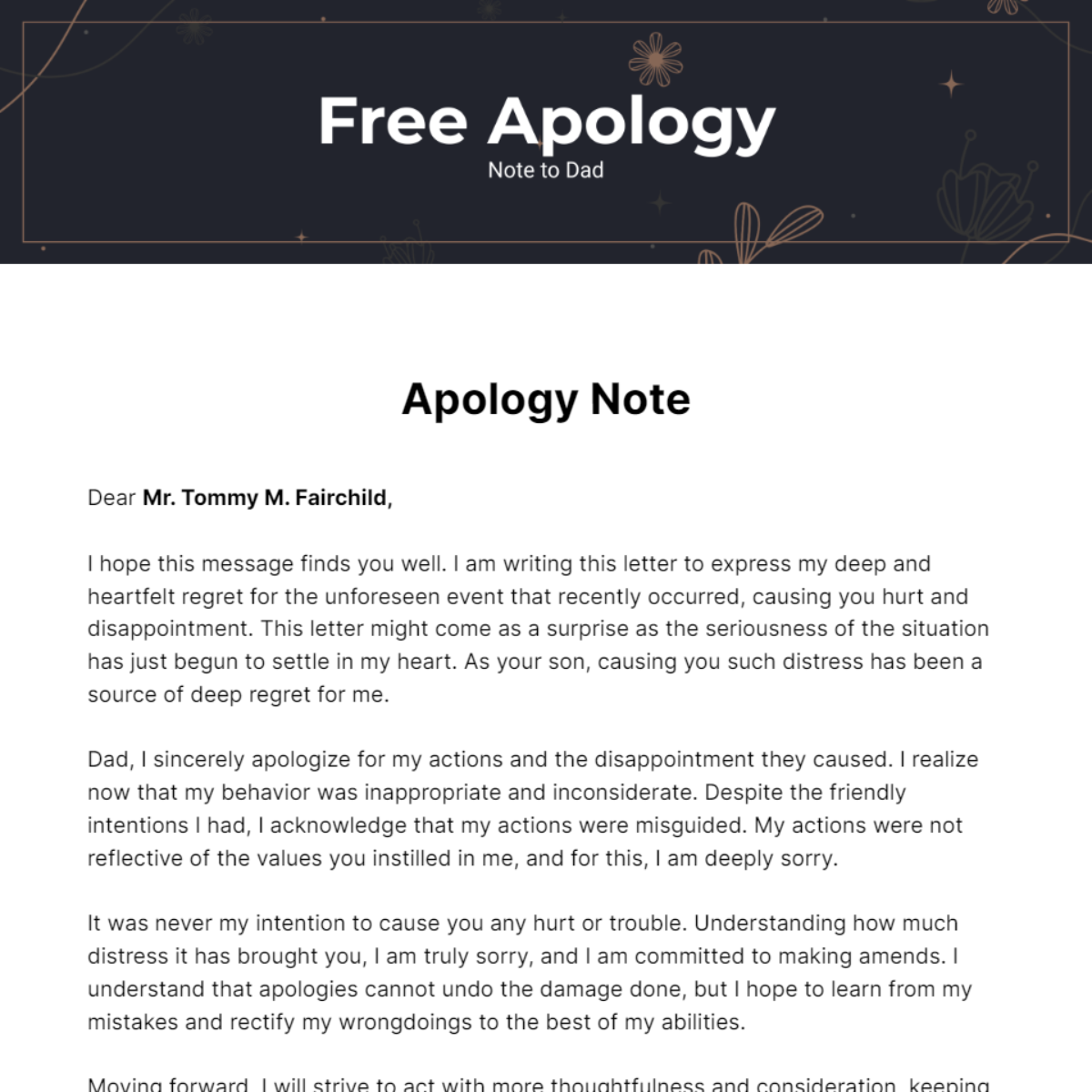 Free Apology Note to Dad Template