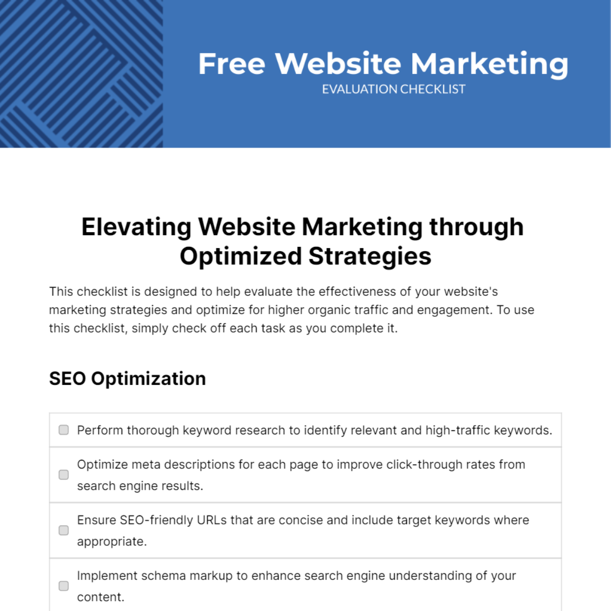 Free Website Marketing Evaluation Checklist Template