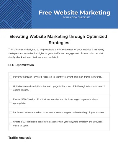 Free Website Marketing Evaluation Checklist Template to Edit Online
