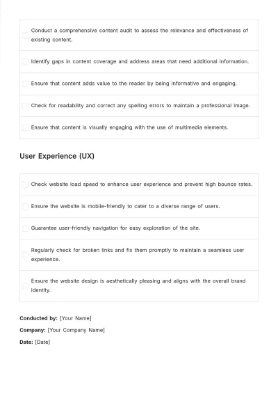 Free Website Marketing Evaluation Checklist Template to Edit Online