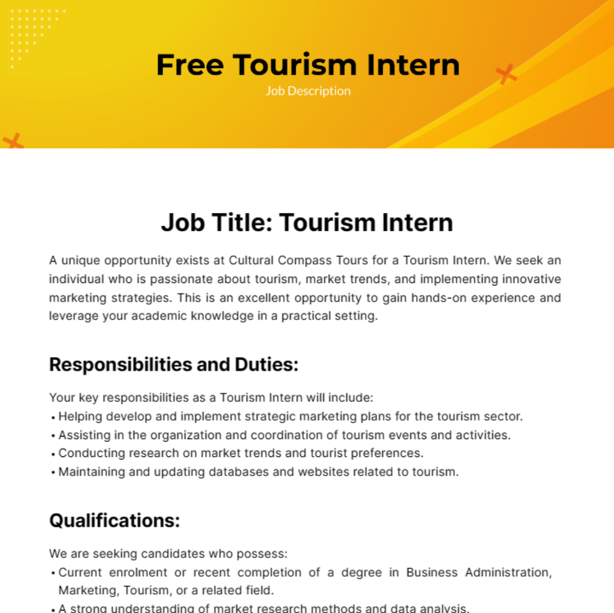 Tourism Intern Job Description Template