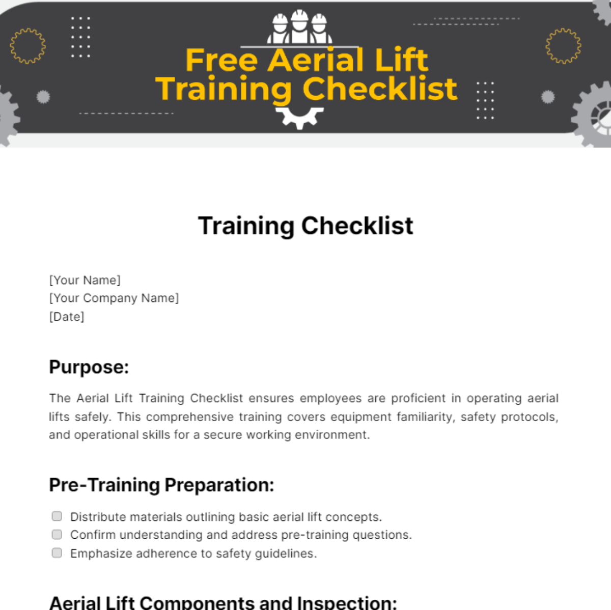 Free Aerial Lift Training Checklist Template