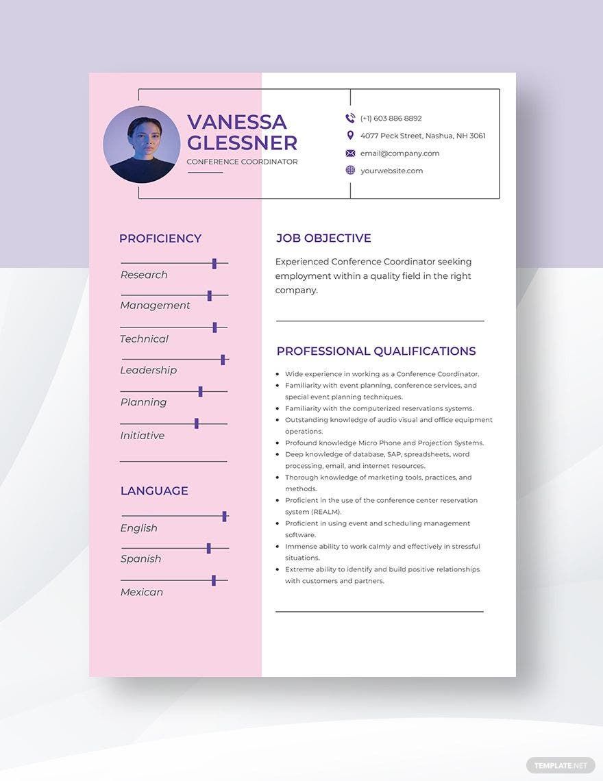 Free Conference Coordinator Resume Template
