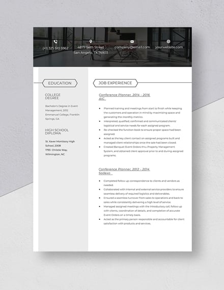 Conference Planner Resume Template